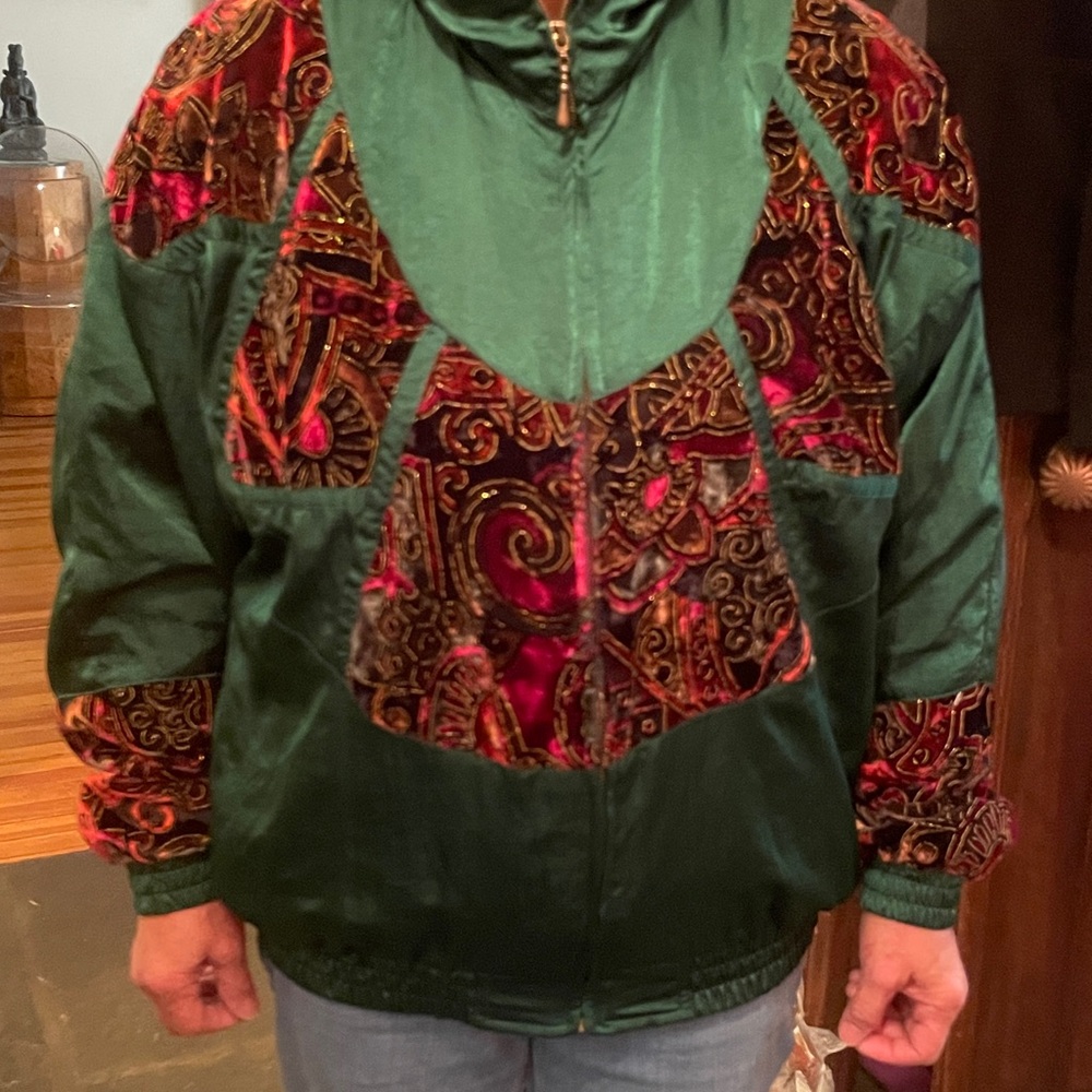 Vintage Green and Red Velvet, Gold Embroidery Jacket, Lavon